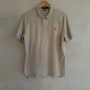 Polo Ralph Lauren Men’s Pima Polo Shirt Mens XL Heathered Oatmeal Tan Preppy